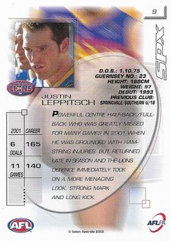 2002 Select AFL Exclusive SPX #9 Justin Leppitsch Back